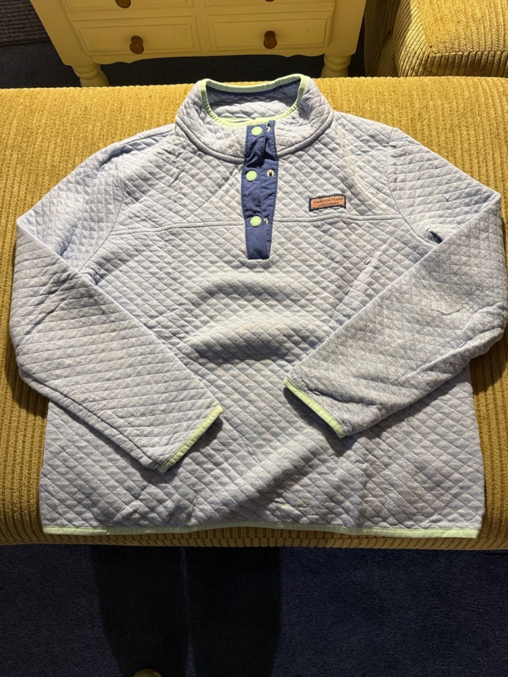 Vineyard Vines Quilted Pullover in Light Blue w Royal Blue and Light Green Trim